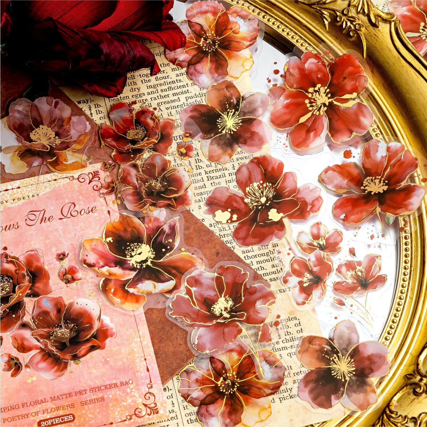 20pcs Matte Gold Stamping PET Sticker