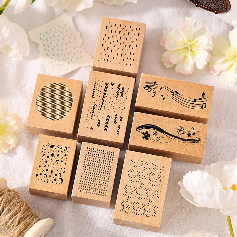 8Pcs/Box Meteor Star Theme Raindrop Theme Wood Stamp Set