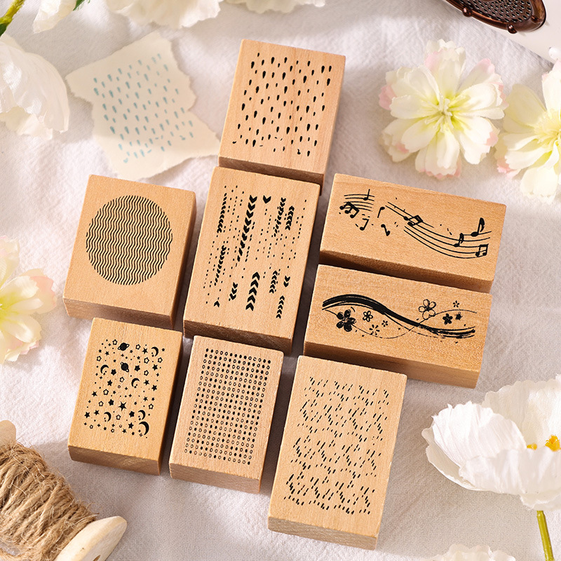 8Pcs/Box Meteor Star Theme Raindrop Theme Wood Stamp Set