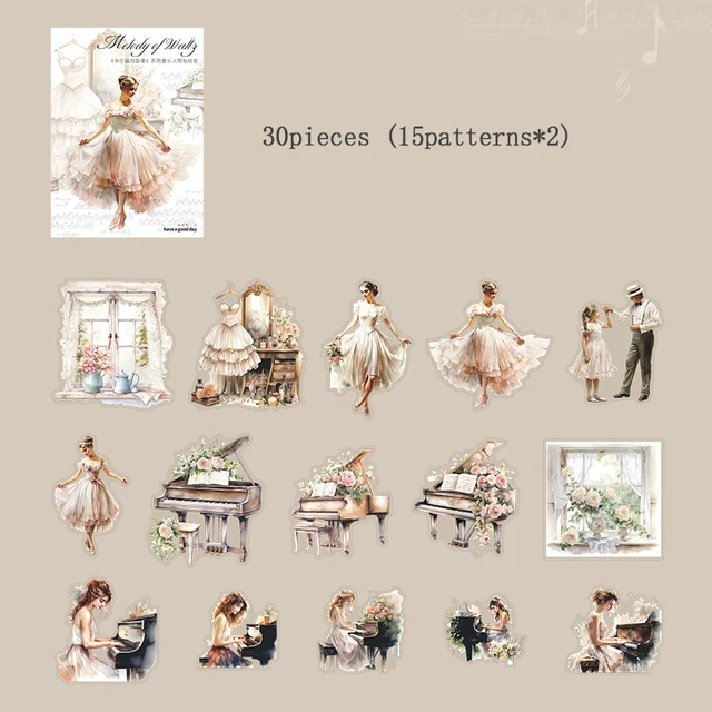 30 Pcs/Pack Beautiful Ballet Dancer Theme PET Stickers-JournalTale
