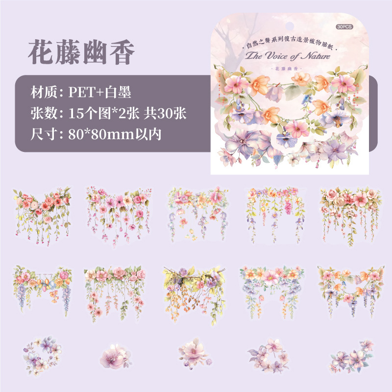 30Sheet/Book Seasonal Fruit Plant Theme PET Sticker Background Scrapbook