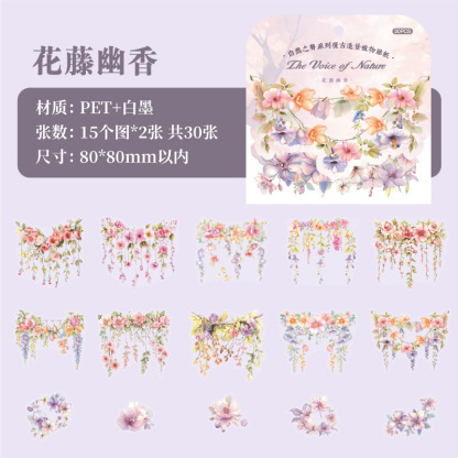 30Sheet/Book Seasonal Fruit Plant Theme PET Sticker Background Scrapbook