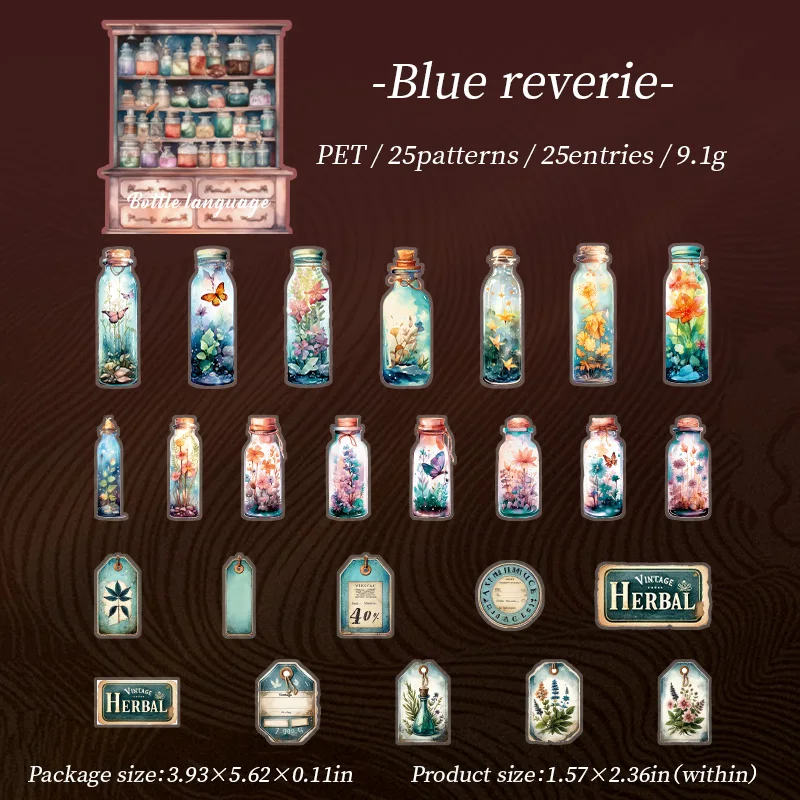 Small bottle or vintage flowers PET sticker