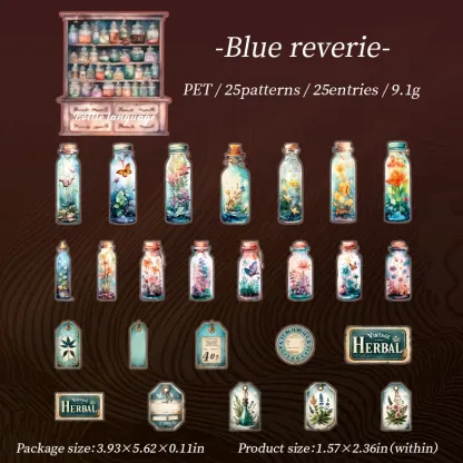 Small bottle or vintage flowers PET sticker
