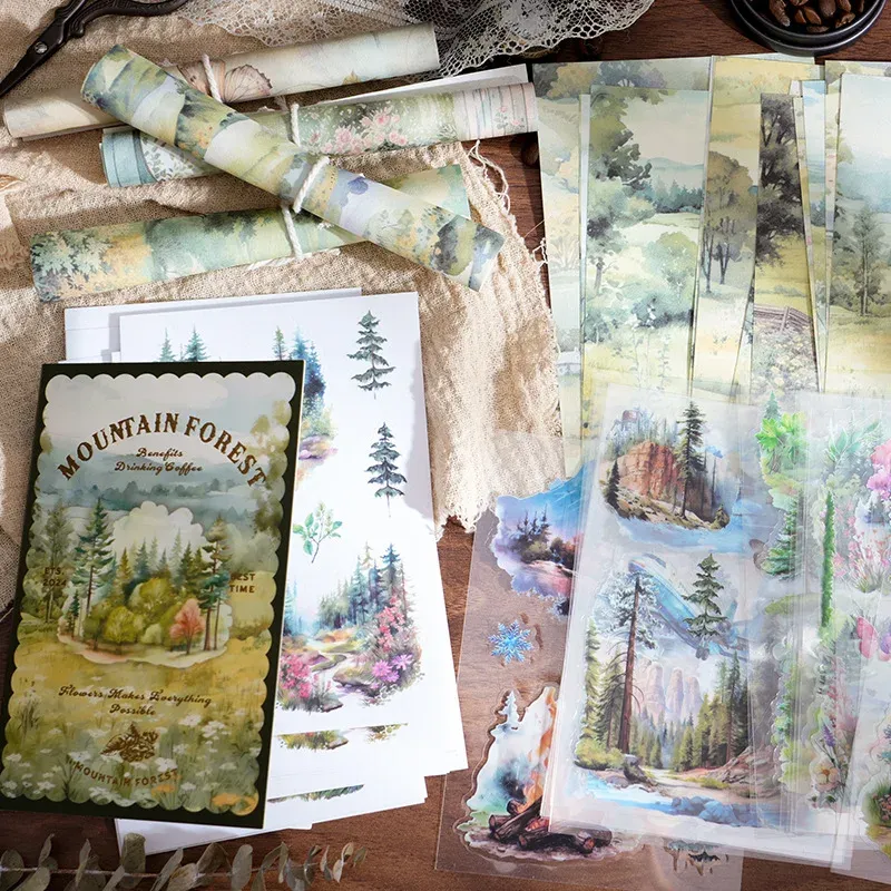 54PCs/book retro landscape multi-material sticker book