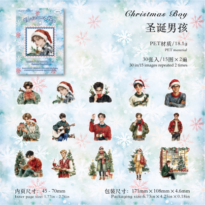 30Pcs/Pack Christmas Themed PET Stickers