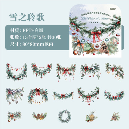 30Sheet/Book Seasonal Fruit Plant Theme PET Sticker Background Scrapbook