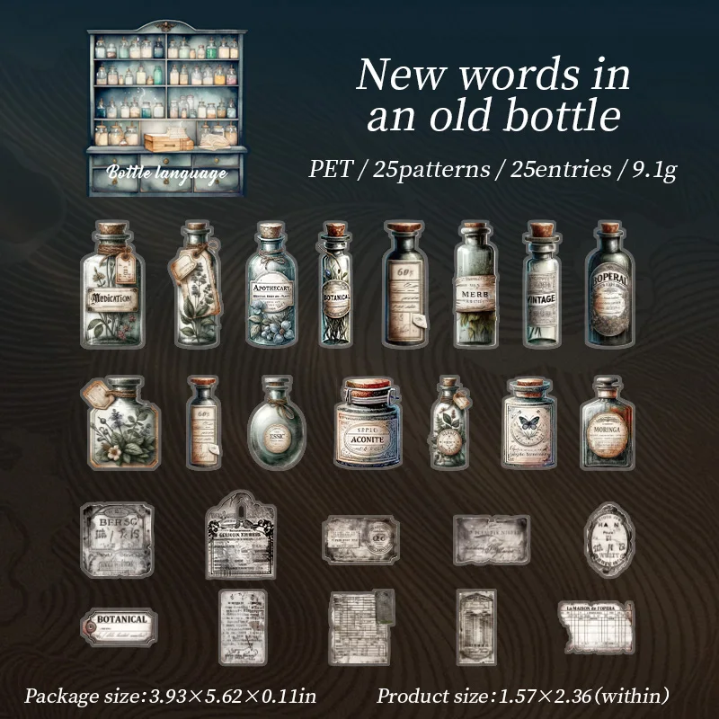 Small bottle or vintage flowers PET sticker