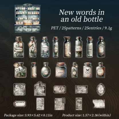 Small bottle or vintage flowers PET sticker