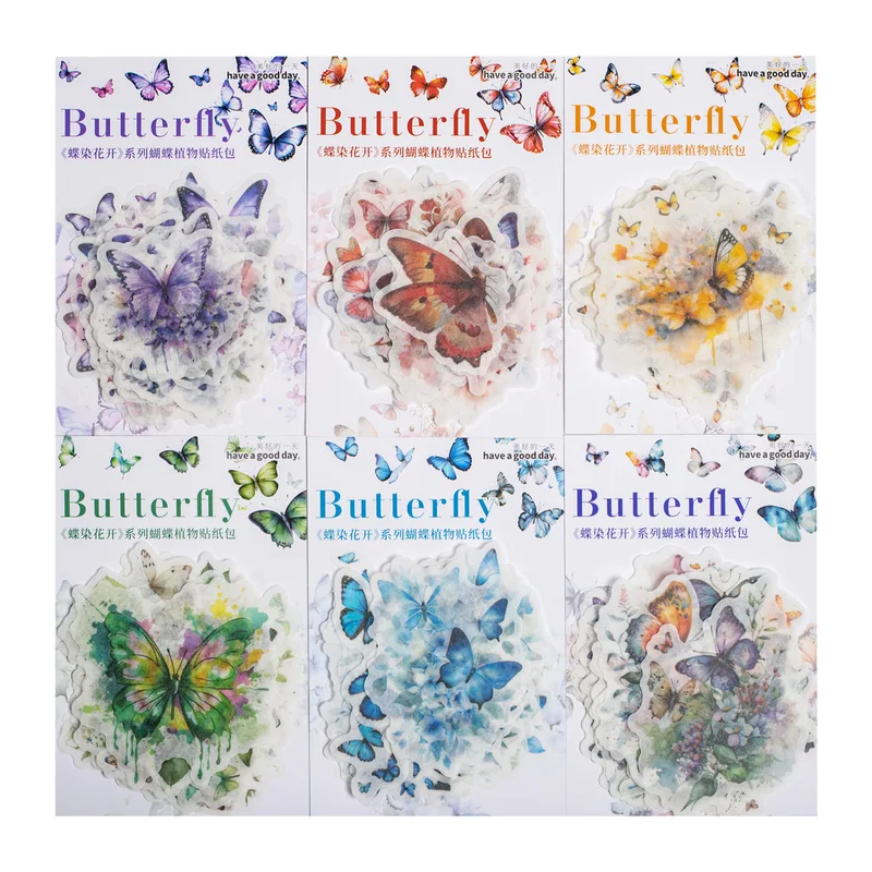 20pcs/1lot Butterfly-Tainted Flowers Sticker