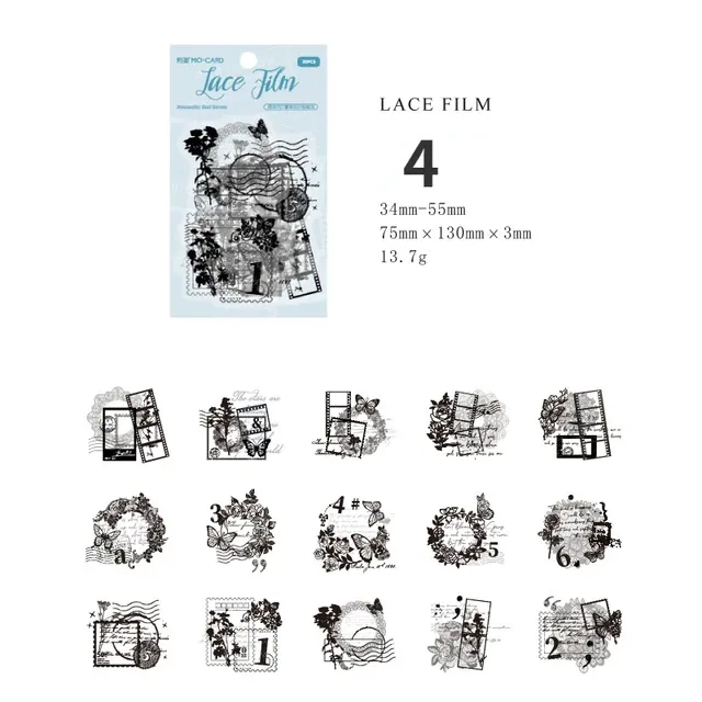 30pcs/pack Vintage Lace Floral White Ink Stickers Bag