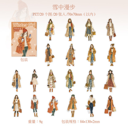 20 pcs/pack winter warm fashion girl journaling pet sticker pack