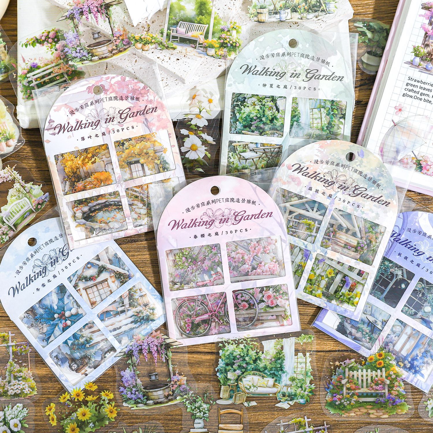 30Pcs/Pack Garden Landscape Theme PET Stickers