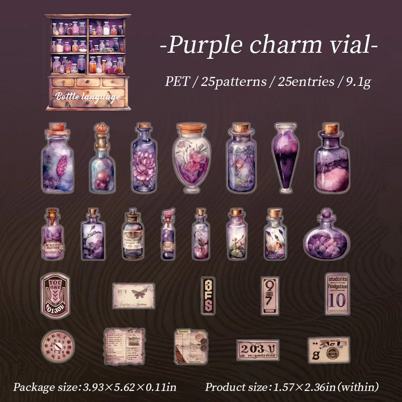 Small bottle or vintage flowers PET sticker