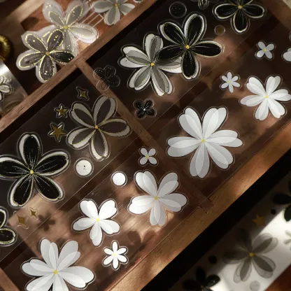 YIER Studio Black small flower Washi PET Tape 2.17 * 78.74 inch