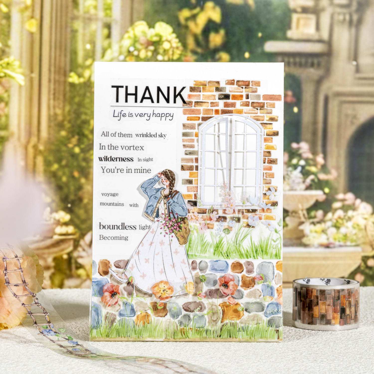 Garden path plant ladder theme PET background decoration tape 0.98 inch * 78.74 inch