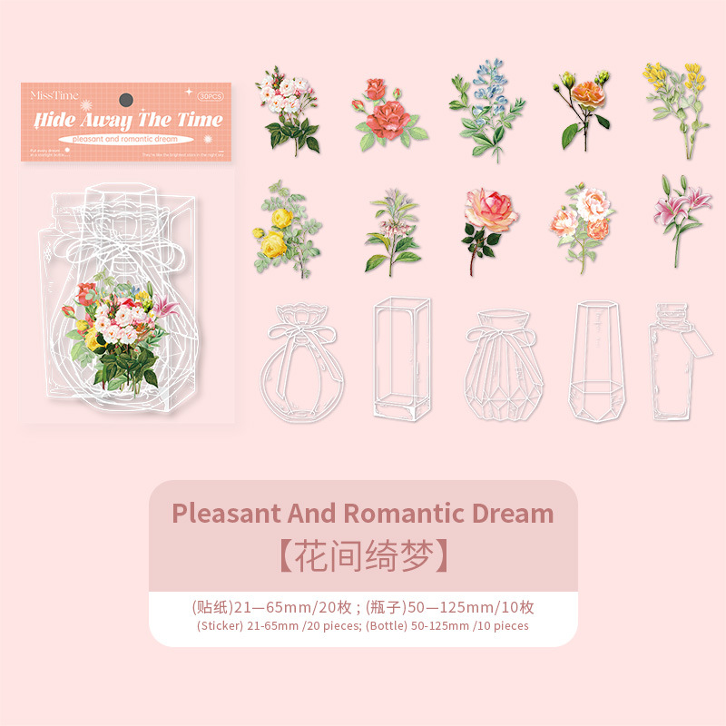 30Pcs/Pack Flower Bottle Theme PET Decorative Stickers