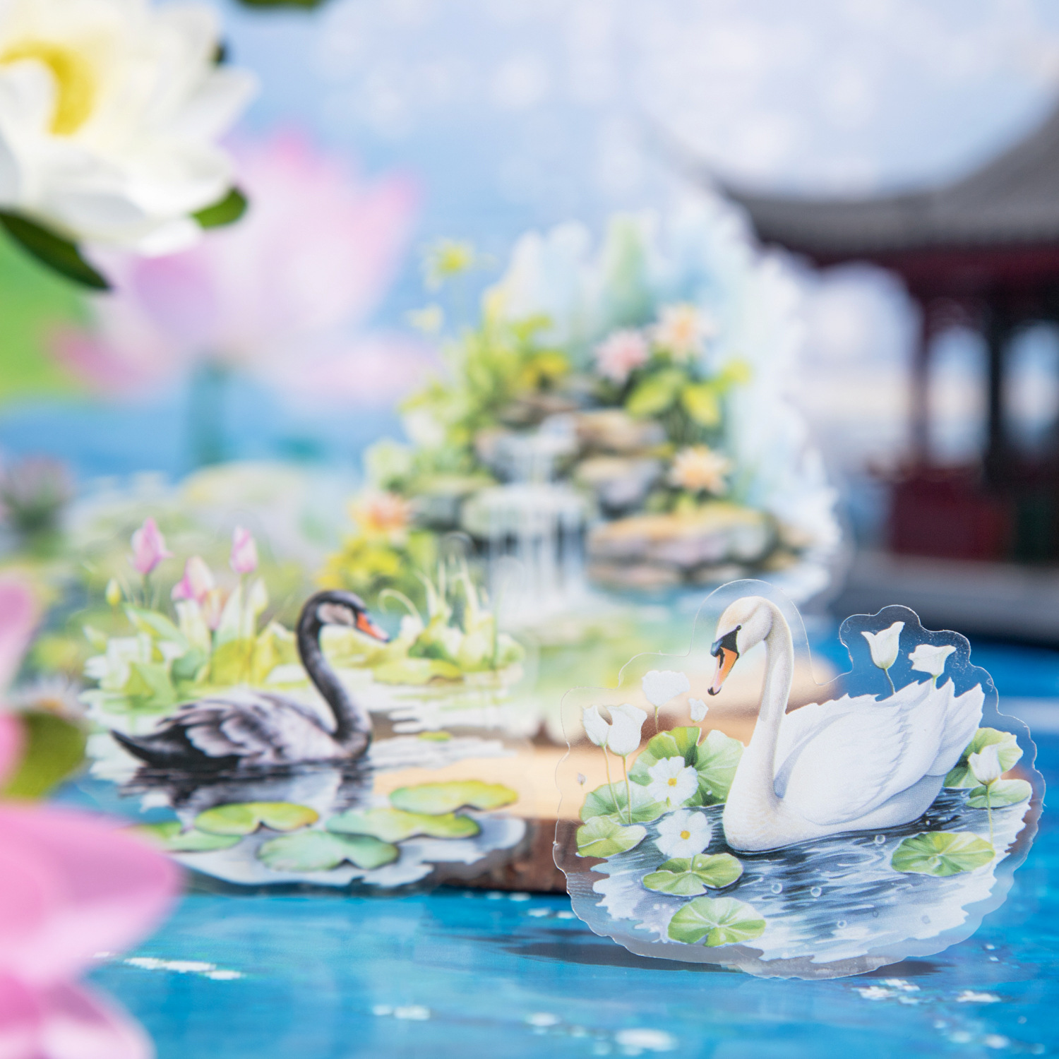 10Pcs/Pack Pre-cut Small Pond Lotus Theme PET Stickers