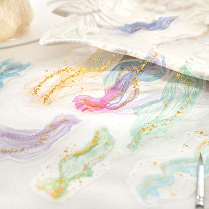 10pcs/Pack Watercolor Gold Stamping Theme PET Stickers