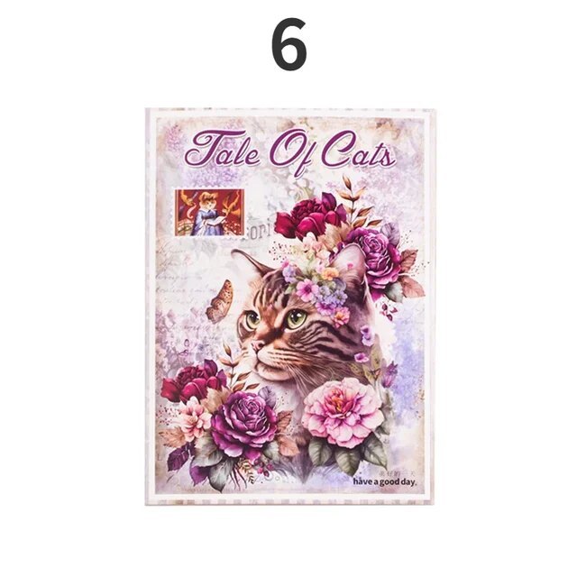 Vintage Cat Handbook Material Pack Flower Decoration Sticker