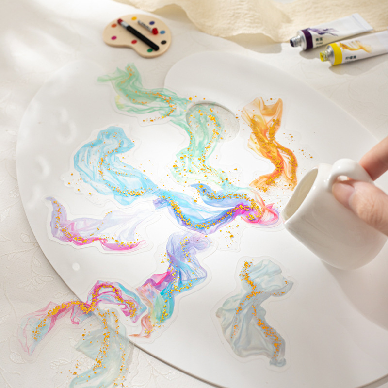 10pcs/Pack Watercolor Gold Stamping Theme PET Stickers