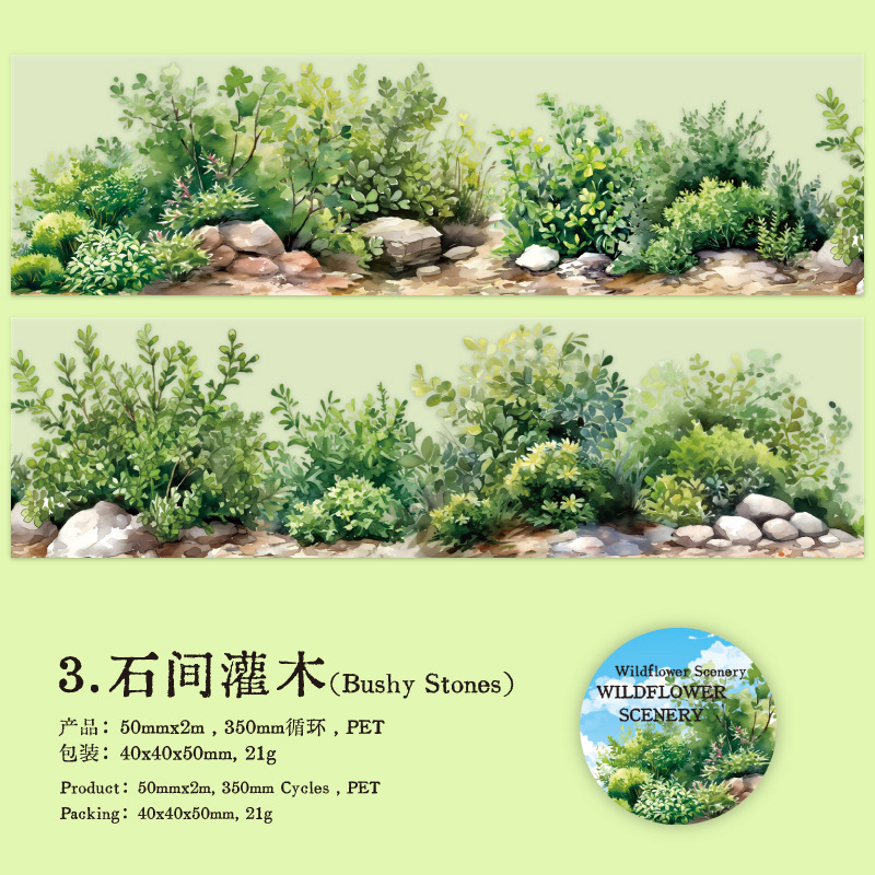 Succulent Plant Flower Theme PET Tape 1.97 Inch * 78.74 Inch