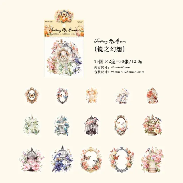 30pcs/1lot Retro Flower Object Theme Pet Sticker