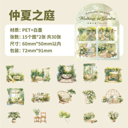 30Pcs/Pack Garden Landscape Theme PET Stickers