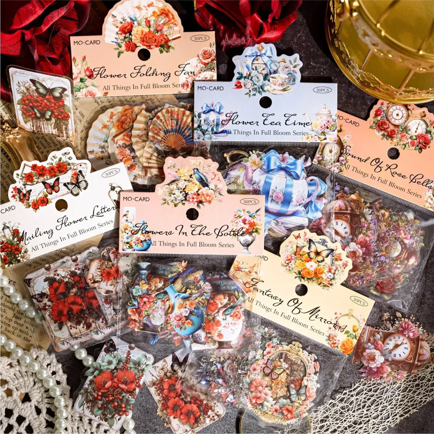 30pcs/1lot Retro Flower Object Theme Pet Sticker
