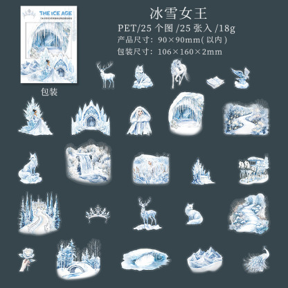 25Pcs/Pack Ice Age Animals Snow Theme PET Stickers
