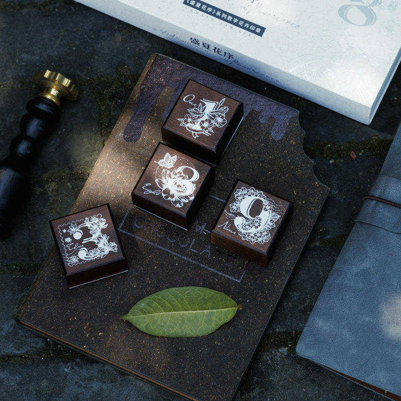 10Pcs Flower Digital Theme Wooden Stamp