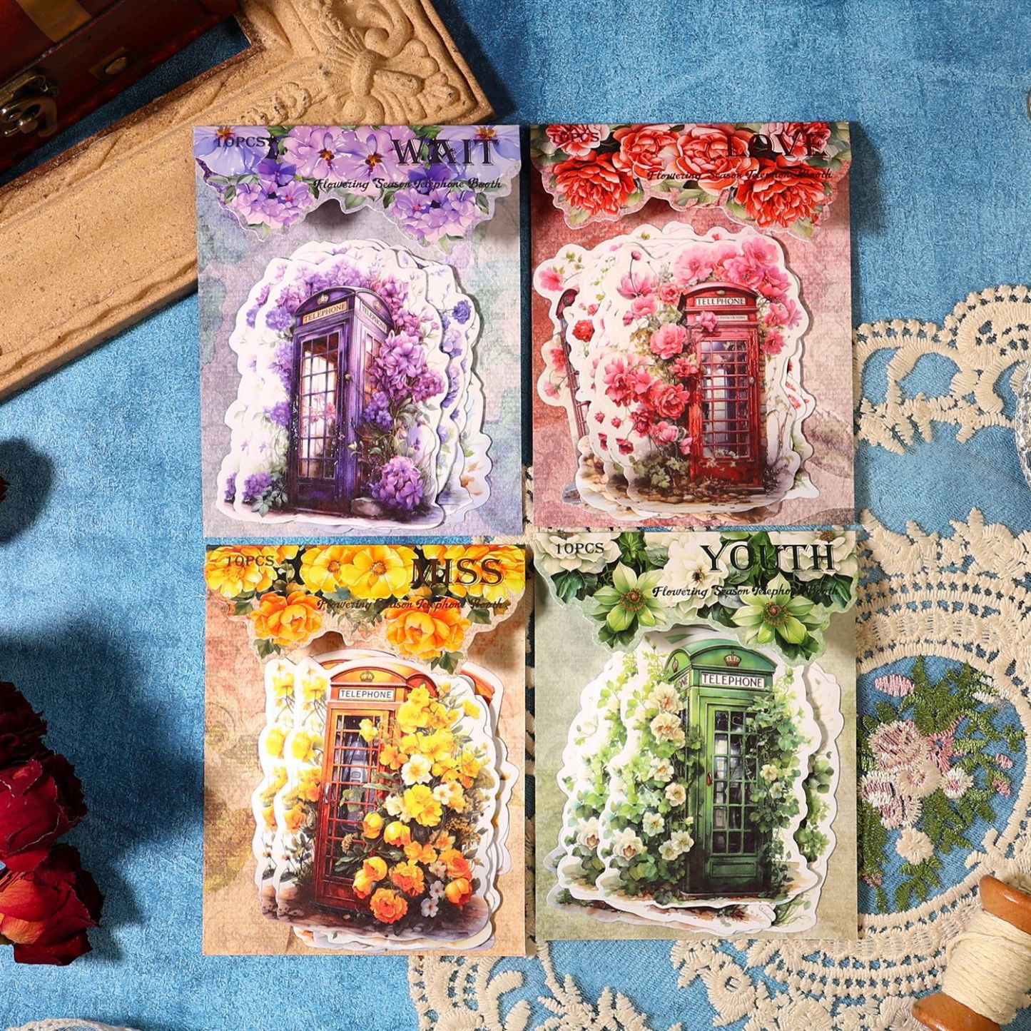 10pcs/pack flower phone booth theme stickers for scrapbook decoration crafts junk journal