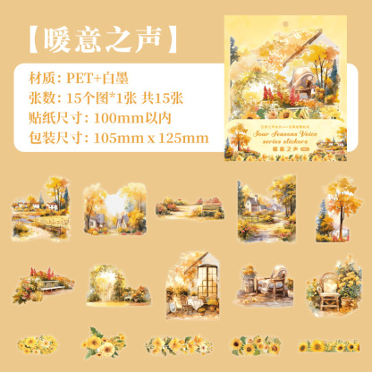 15Pcs Pre-Cut Pet Four Seasons Field Flower Scenery Background Stickers