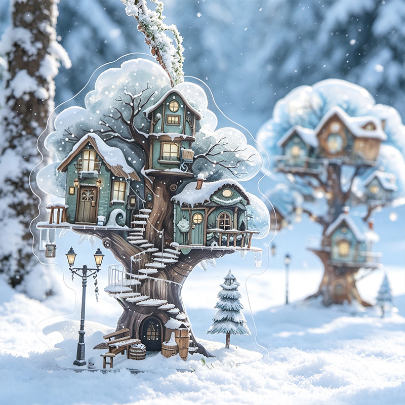 12Pcs Treehouse Scenery PET Stickers