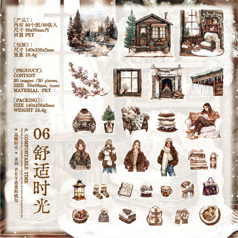 30Pcs Winter Girls Theme PET Stickers