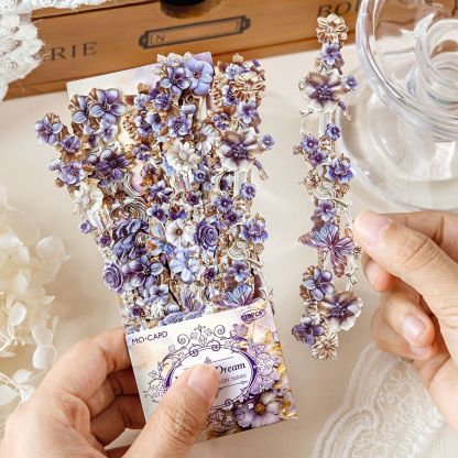 10 pcs/Pack Long Strip Vintage Floral Embossed Stickers