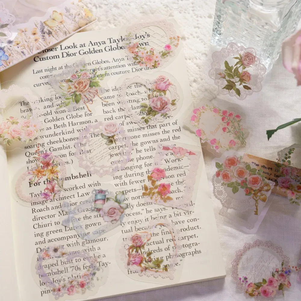 30pcs/pack Vintage Lace Floral White Ink Stickers Bag
