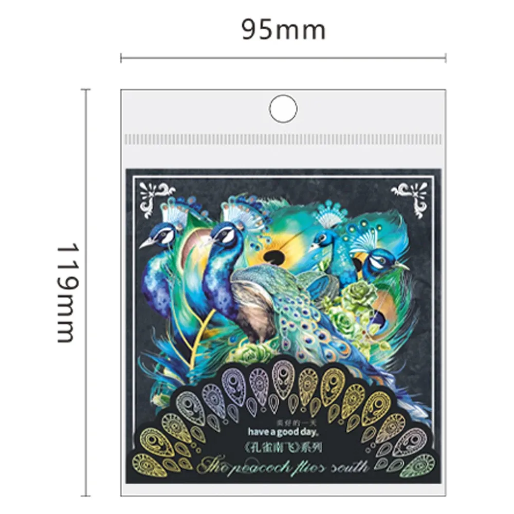 10pcs/pack Light Retro Peacock Theme Laser Sticker