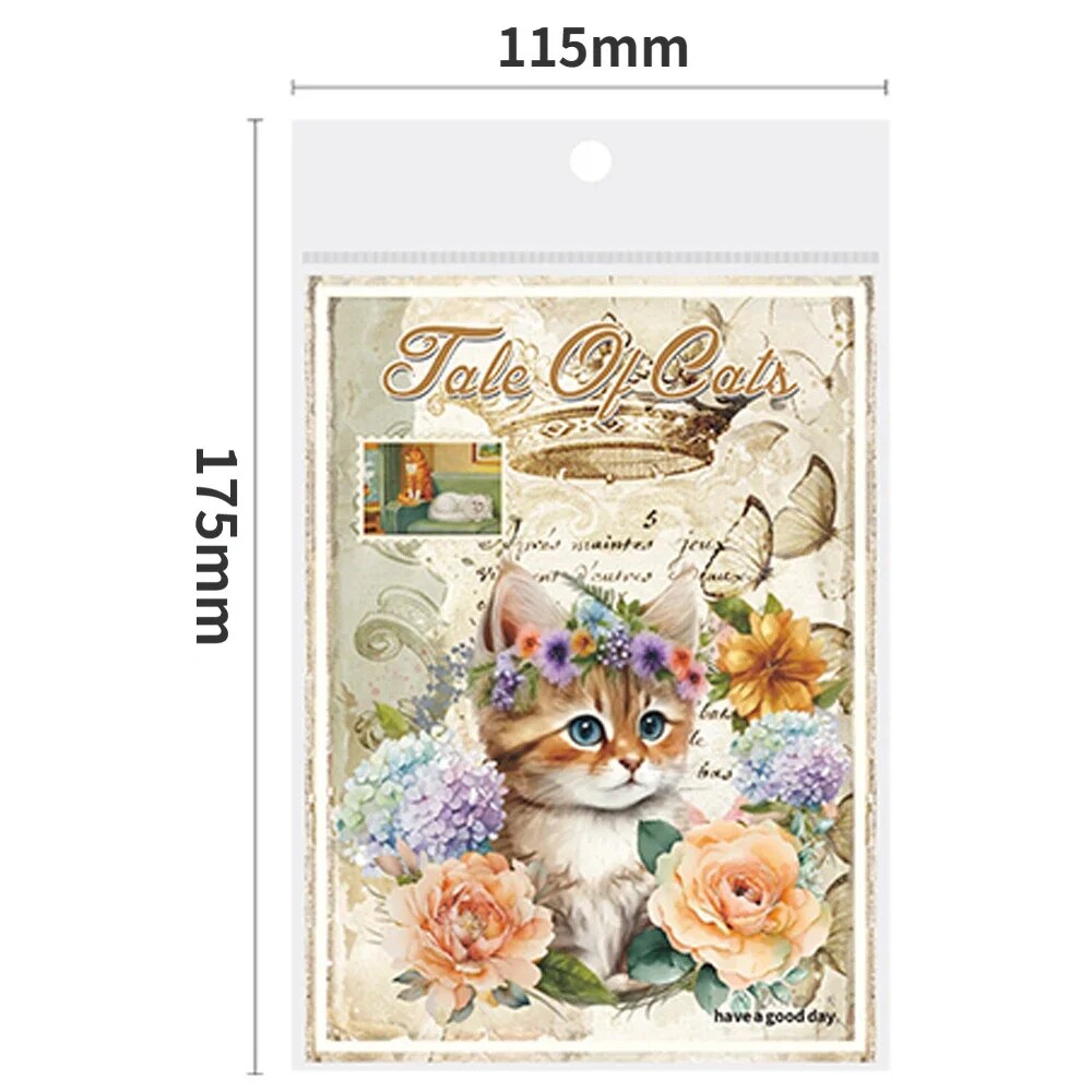 Vintage Cat Handbook Material Pack Flower Decoration Sticker