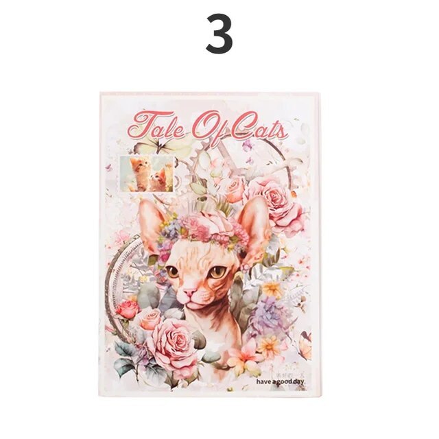 Vintage Cat Handbook Material Pack Flower Decoration Sticker