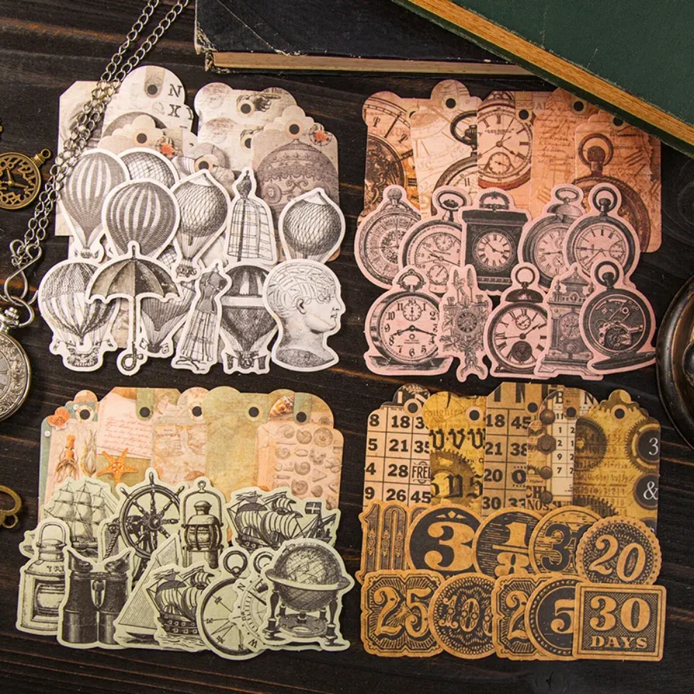 40pcs/pack Vintage Style Hand-painted Line Drafting Stickers Pack