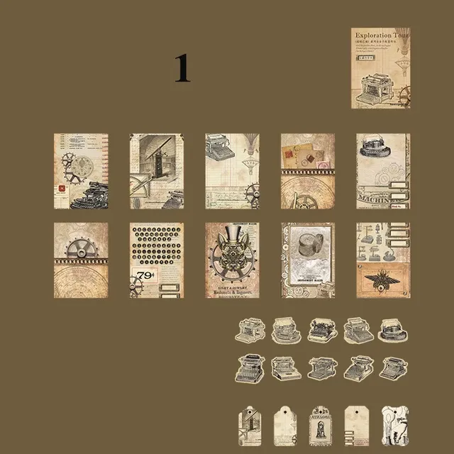 40pcs/pack Vintage Style Hand-painted Line Drafting Stickers Pack