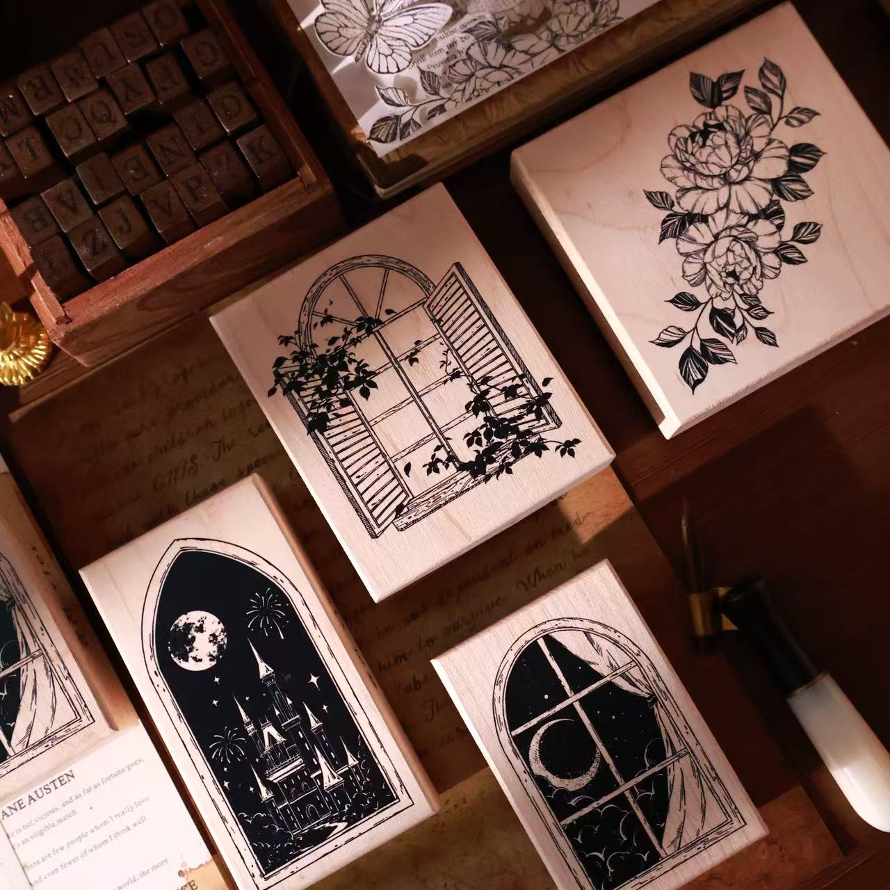 YIER Studio Castle Windows Theme Wood Stamp