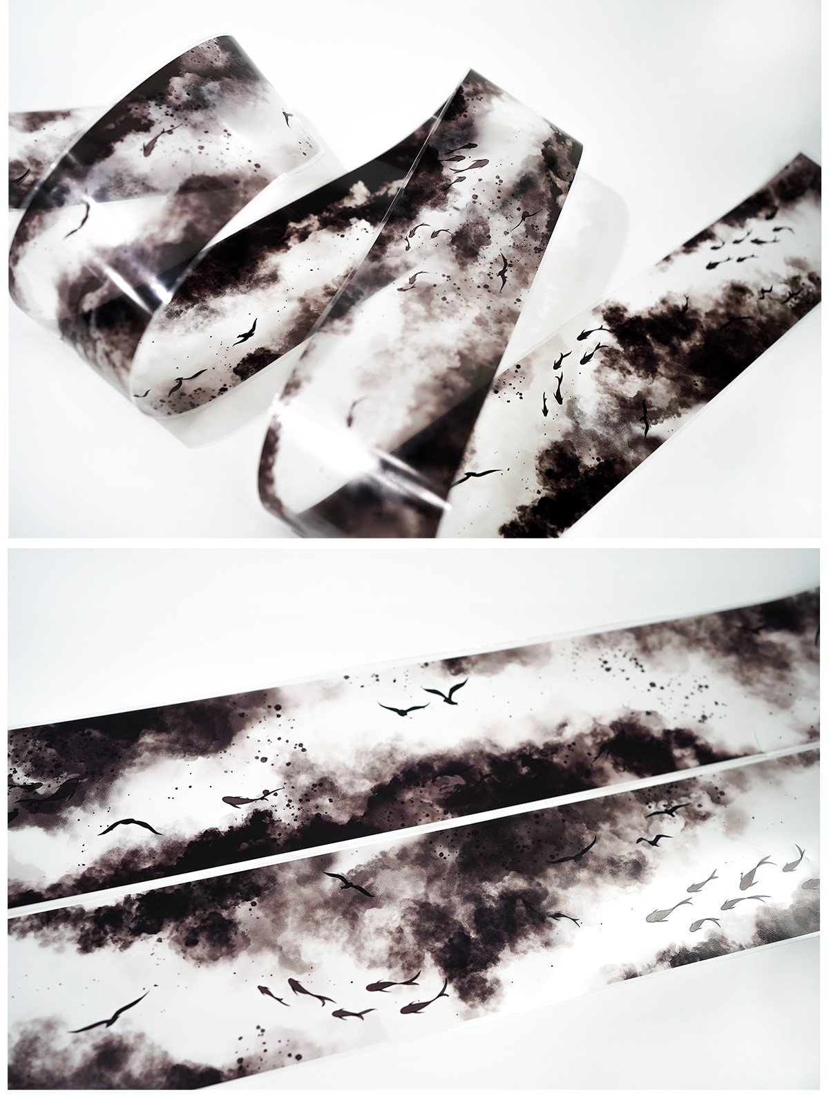 135cm/loop black and white ink background tape
