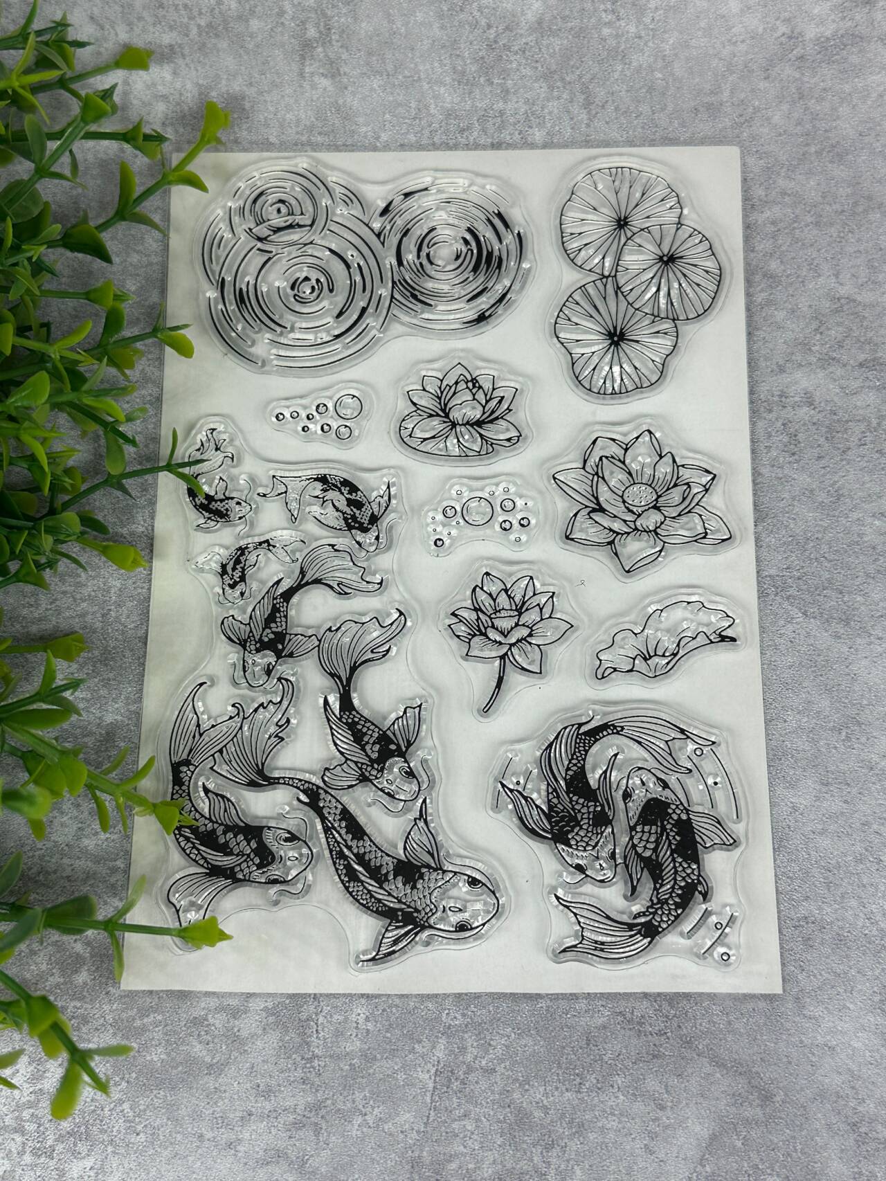 Carp and lotus leaf Clear Stamp