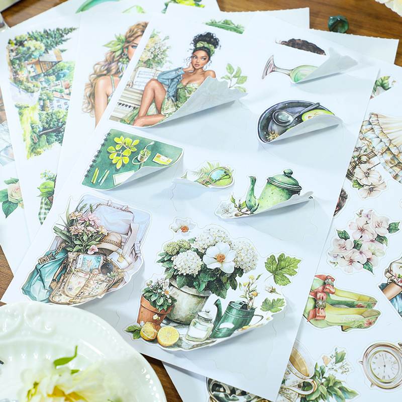 20Sheet/Book Green Theme PET Washi Sticker Book