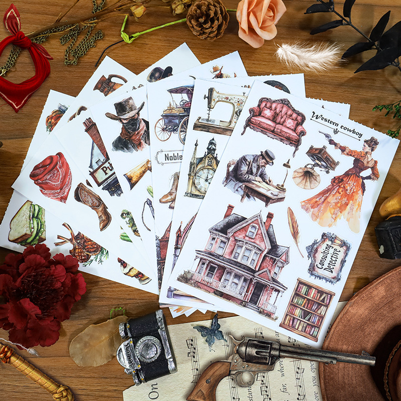 20Sheet/Pack Pre-cut Christmas scenery retro cowboy multiple themes PET Washi Sticker Book