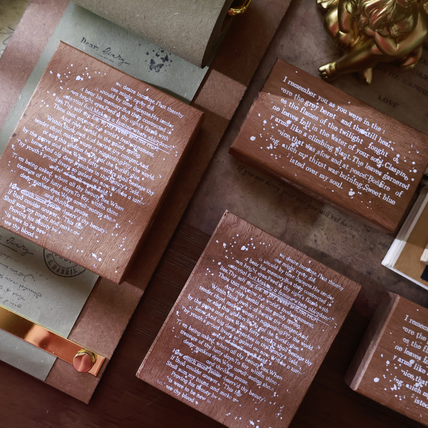 YIER Studio English Text Background Wood Stamp