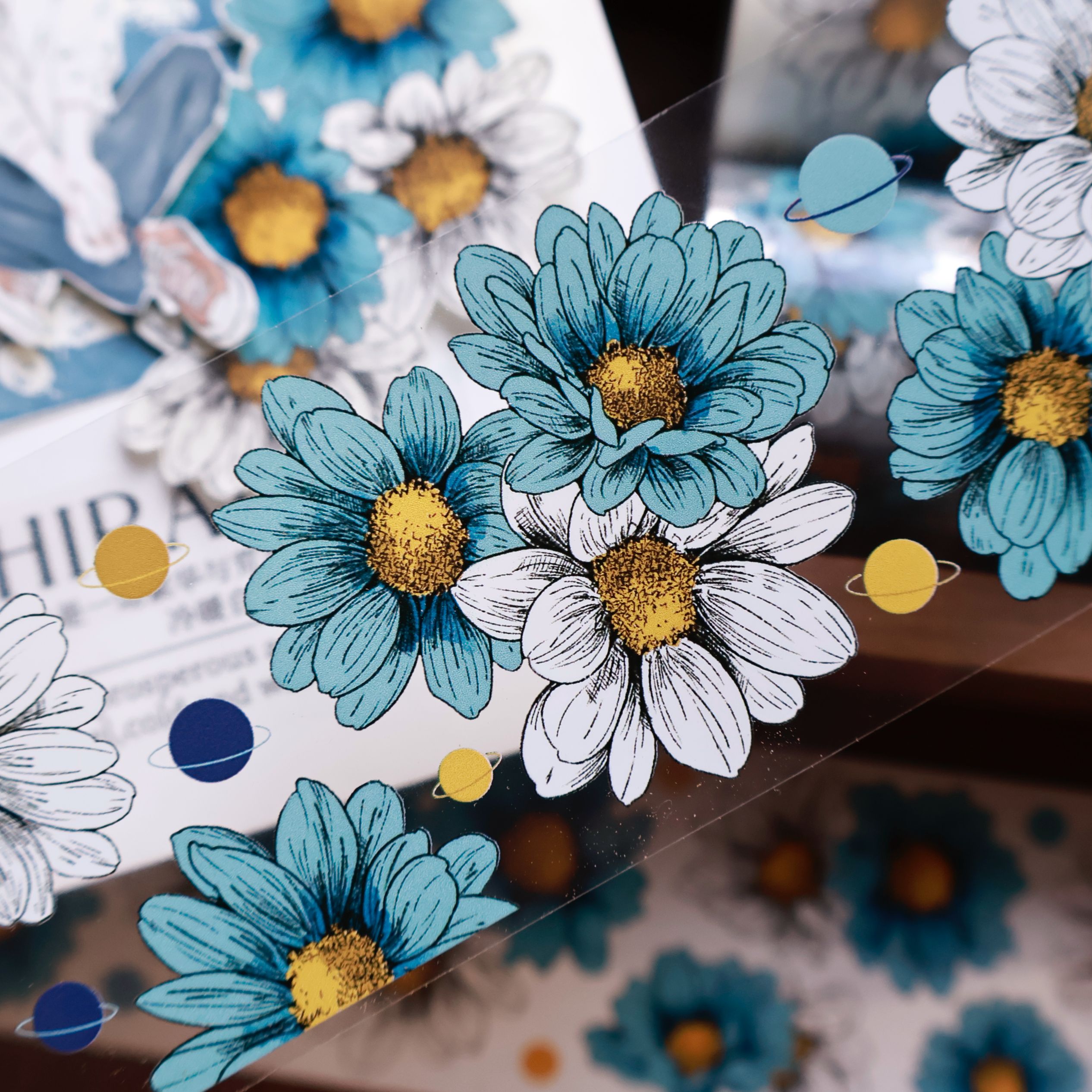 YIER Studio Blue Chrysanthemum Washi PET Tape 2.17 inch * 236.22 inch