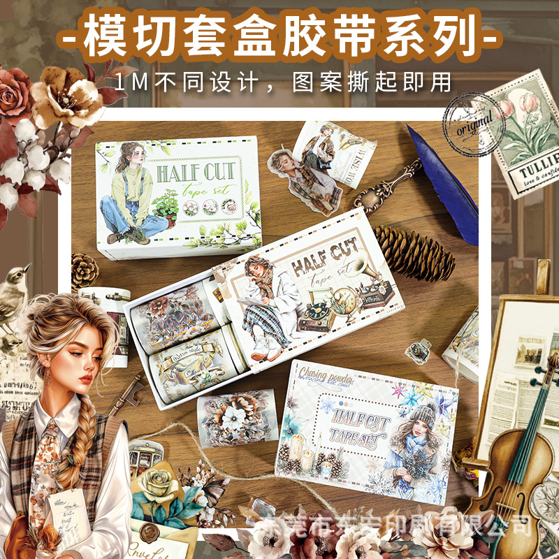 3 Style European and American Character Series Tape Set Washi & PET 4 Volumes